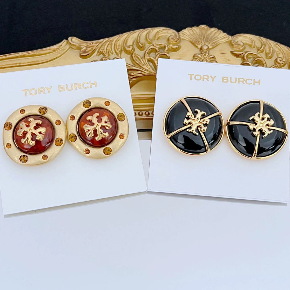 Tory Burch Alphabet Letter Rhinestone Round Metal Earrings